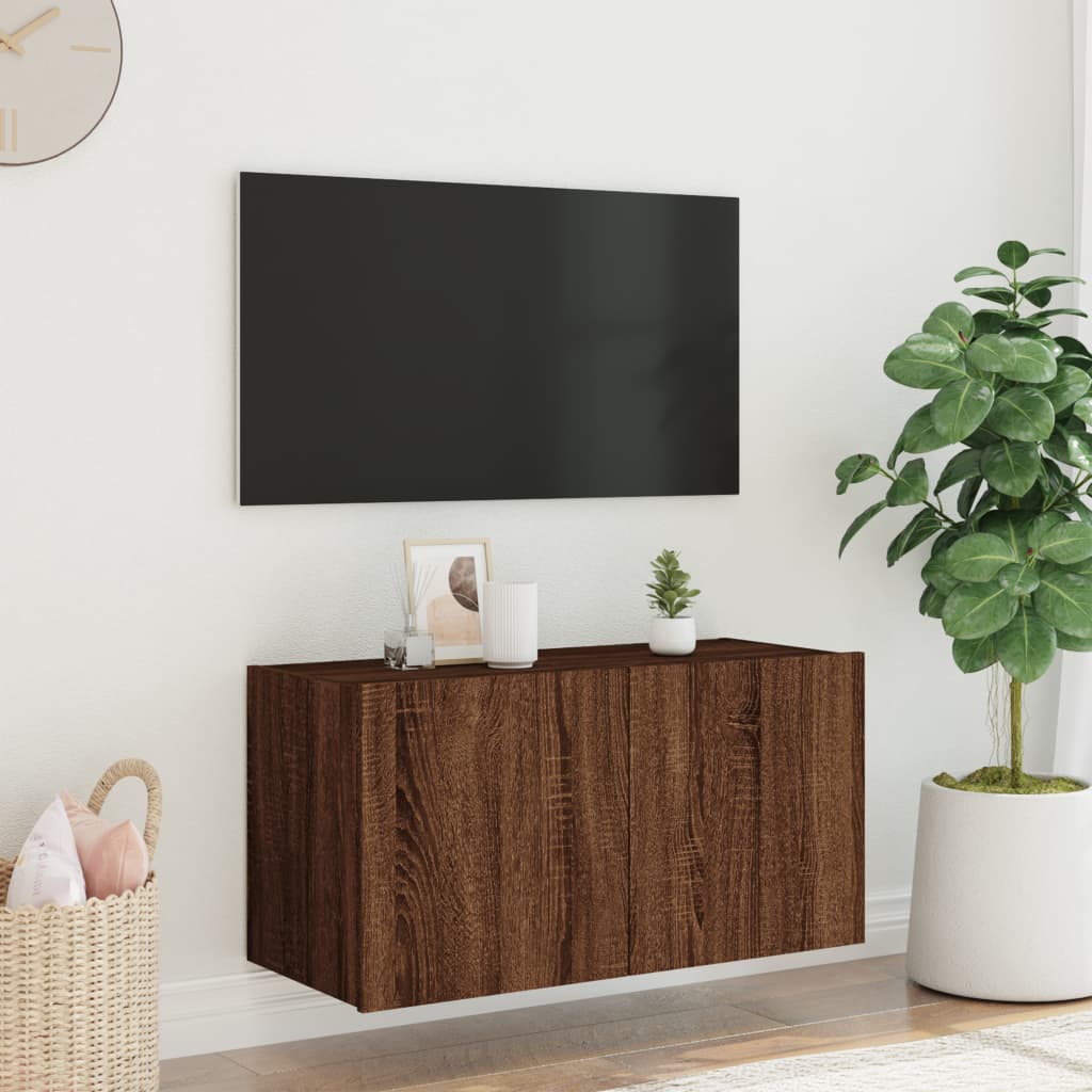 TV-Wandschrank mit LED-Leuchten Braun Eichen-Optik 80x35x41 cm - Pazzar.ch