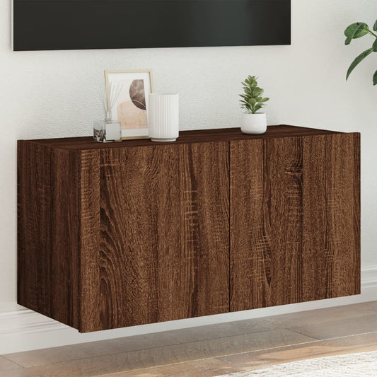 TV-Wandschrank mit LED-Leuchten Braun Eichen-Optik 80x35x41 cm - Pazzar.ch