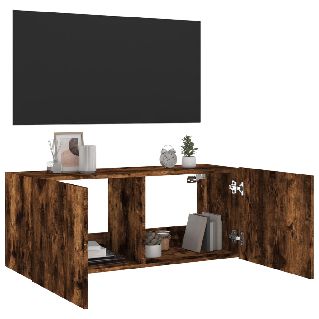 TV-Wandschrank mit LED-Leuchten Räuchereiche 100x35x41 cm - Pazzar.ch