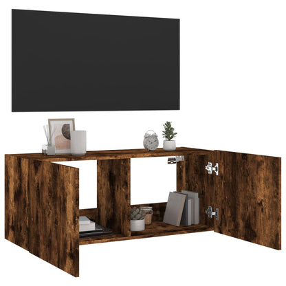 TV-Wandschrank mit LED-Leuchten Räuchereiche 100x35x41 cm - Pazzar.ch