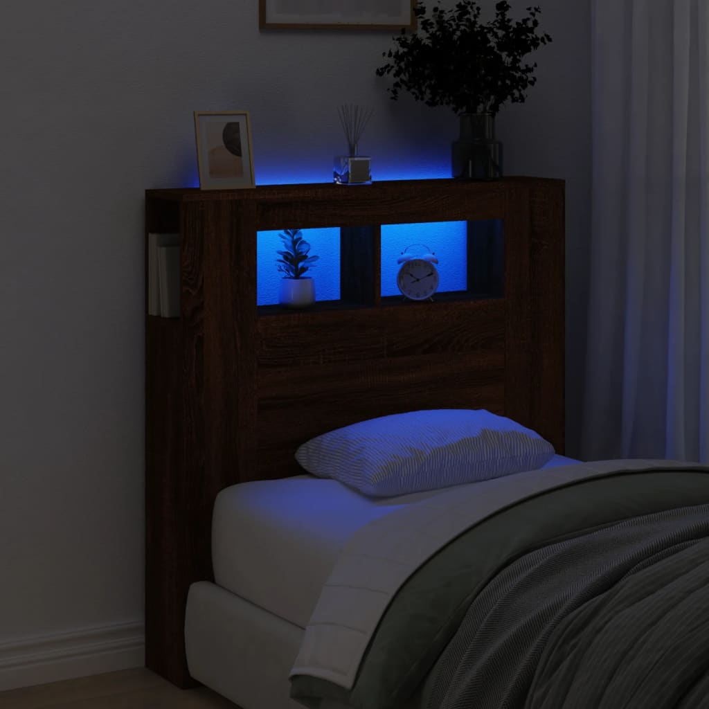 LED-Kopfteil Braun Eichen-Optik 100x18,5x103,5 cm Holzwerkstoff - Pazzar.ch