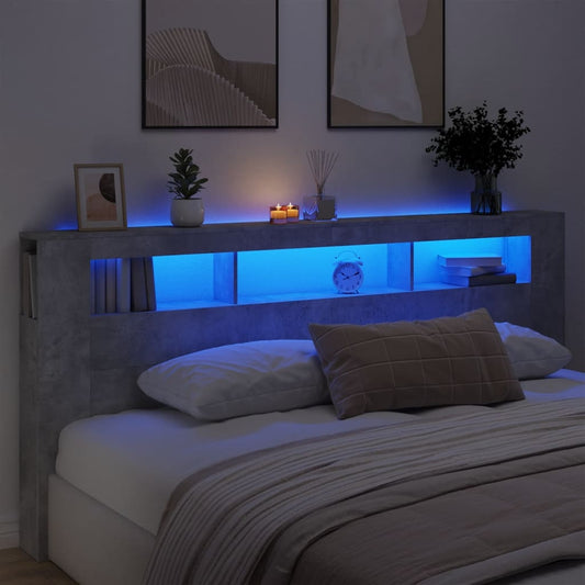 LED-Kopfteil Betongrau 220x18,5x103,5 cm Holzwerkstoff - Pazzar.ch