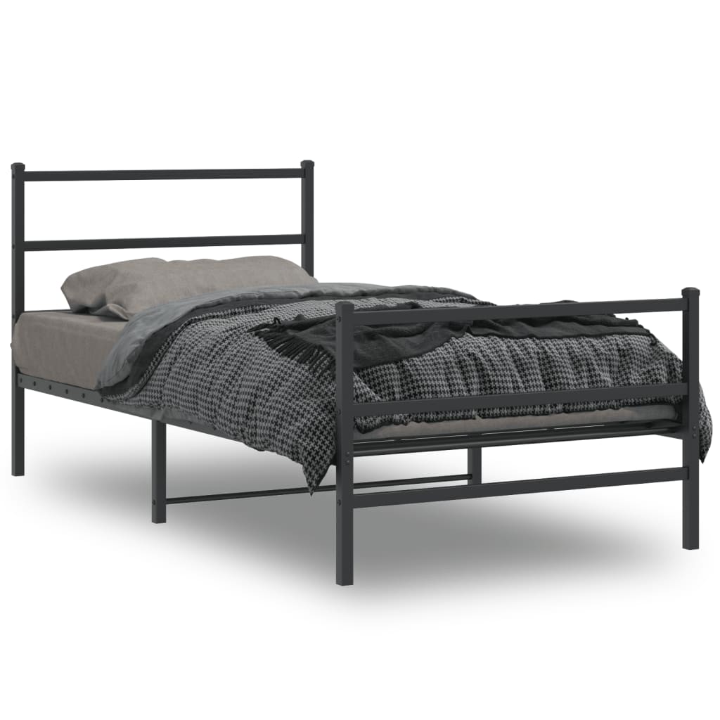 Bettgestell mit Kopf- und Fußteil Metall Schwarz 100x190 cm - Pazzar.ch