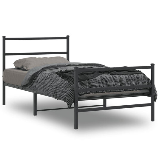 Bettgestell mit Kopf- und Fußteil Metall Schwarz 100x190 cm - Pazzar.ch