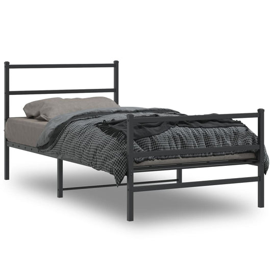 Bettgestell mit Kopf- und Fußteil Metall Schwarz 107x203 cm - Pazzar.ch