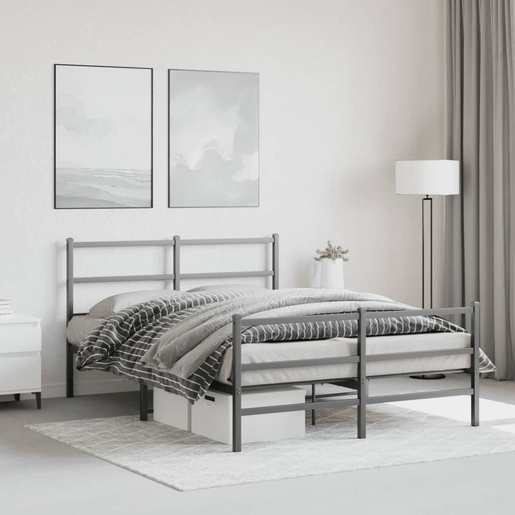Bettgestell mit Kopf- und Fußteil Metall Schwarz 135x190 cm - Pazzar.ch
