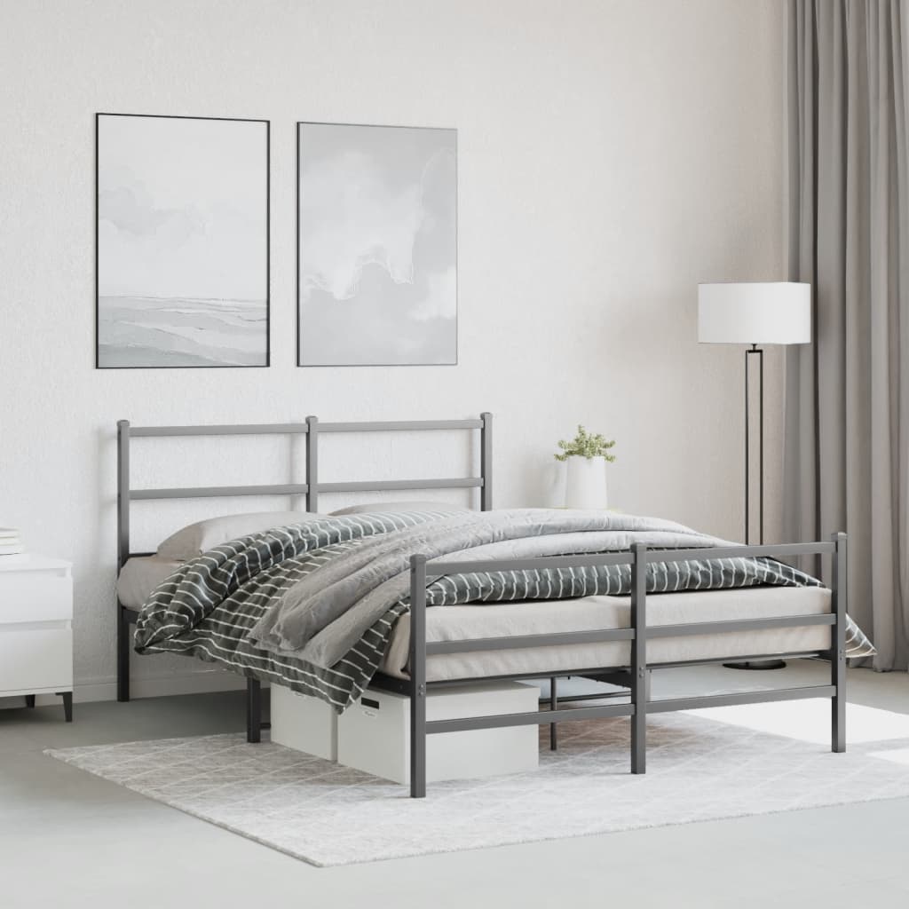 Bettgestell mit Kopf- und Fußteil Metall Schwarz 140x190 cm - Pazzar.ch