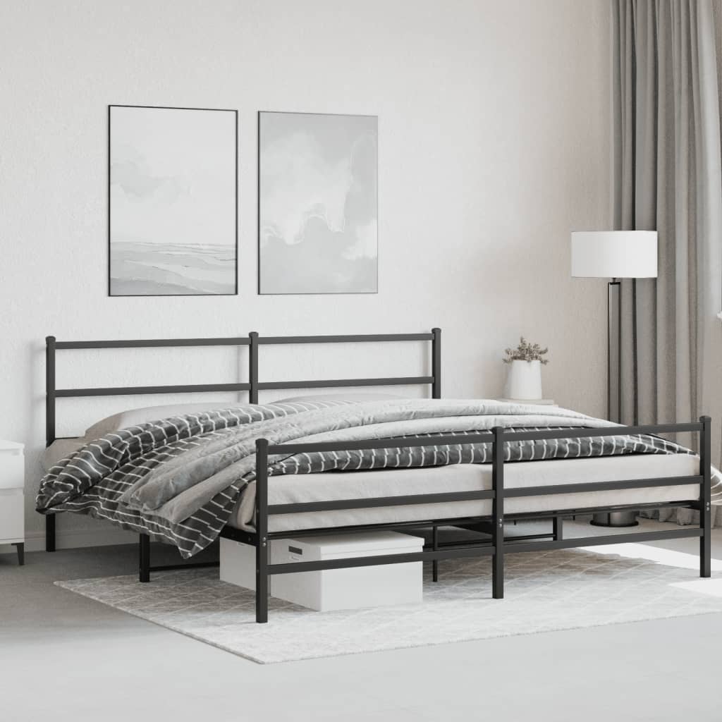 Bettgestell mit Kopf- und Fußteil Metall Schwarz 183x213 cm - Pazzar.ch