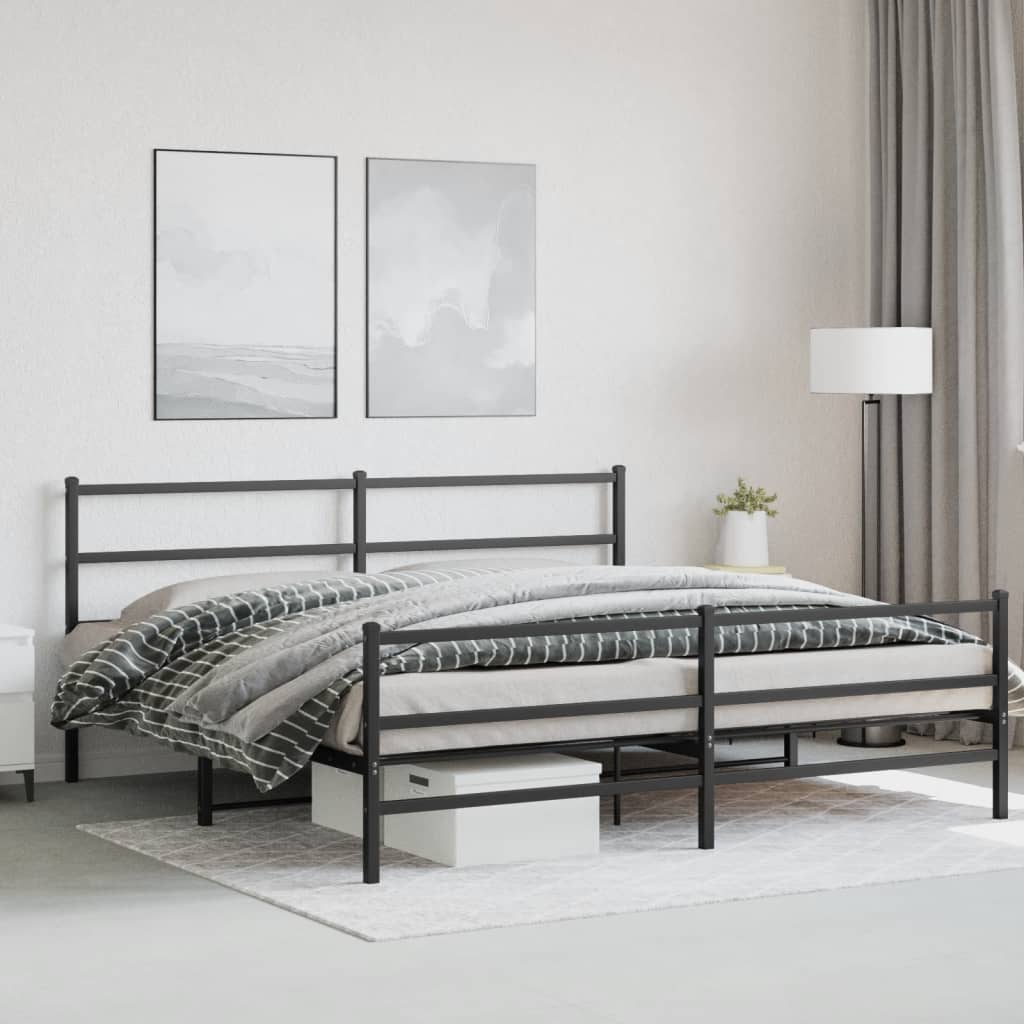 Bettgestell mit Kopf- und Fußteil Metall Schwarz 193x203 cm - Pazzar.ch