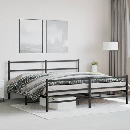 Bettgestell mit Kopf- und Fußteil Metall Schwarz 193x203 cm - Pazzar.ch