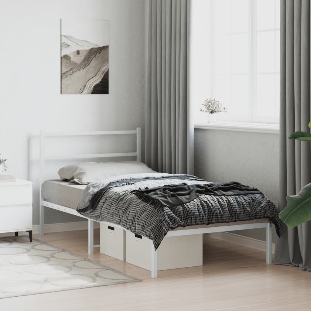 Bettgestell mit Kopfteil Metall Weiß 107x203 cm - Pazzar.ch