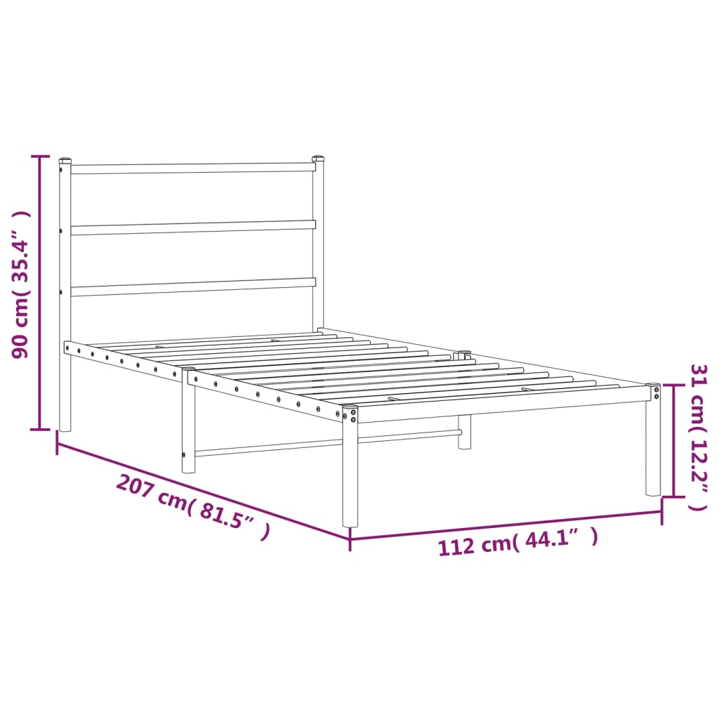 Bettgestell mit Kopfteil Metall Weiß 107x203 cm - Pazzar.ch