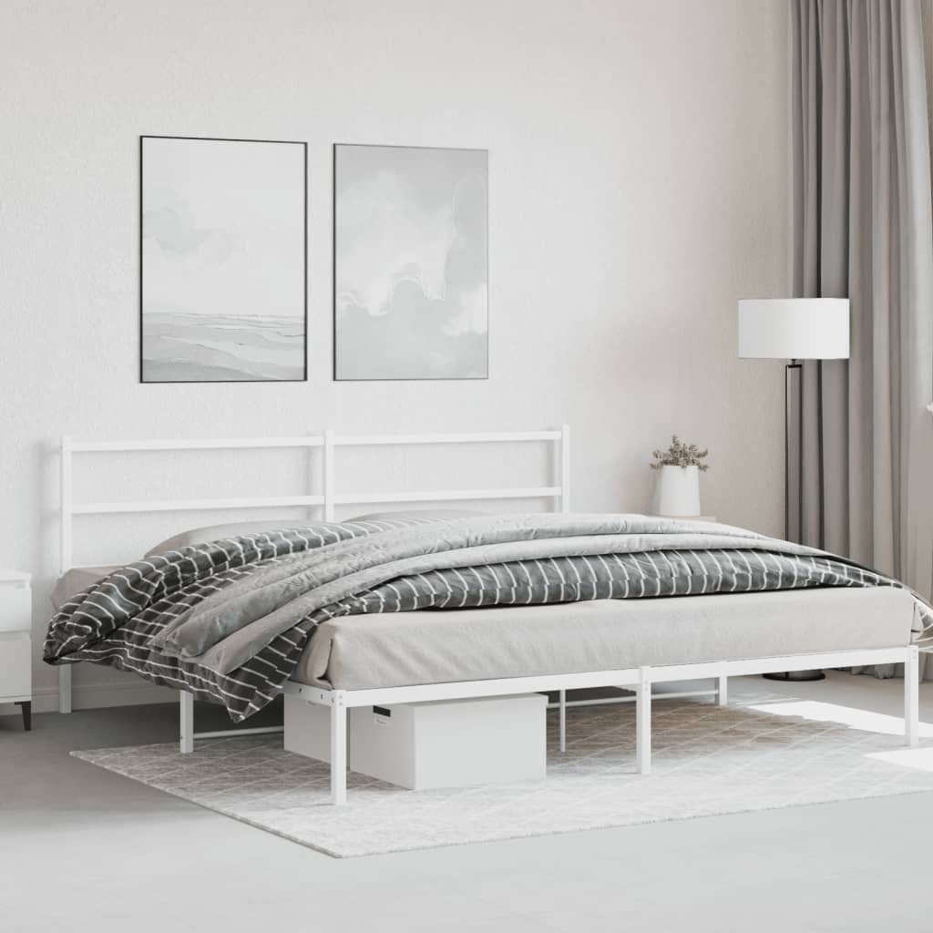 Bettgestell mit Kopfteil Metall Weiß 193x203 cm - Pazzar.ch
