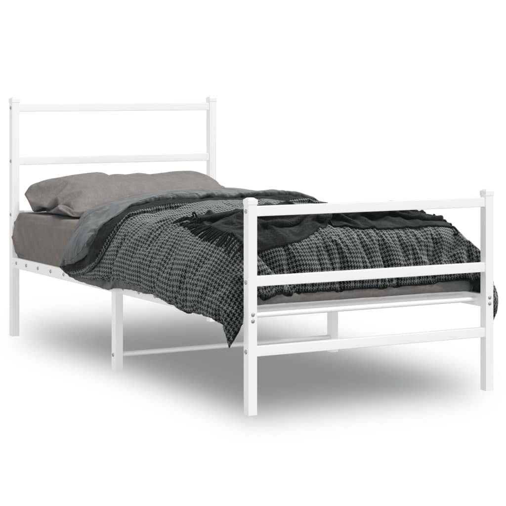 Bettgestell mit Kopf- und Fußteil Metall Weiß 90x200 cm - Pazzar.ch