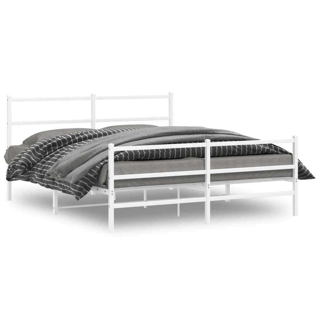 Bettgestell mit Kopf- und Fußteil Metall Weiß 150x200 cm - Pazzar.ch