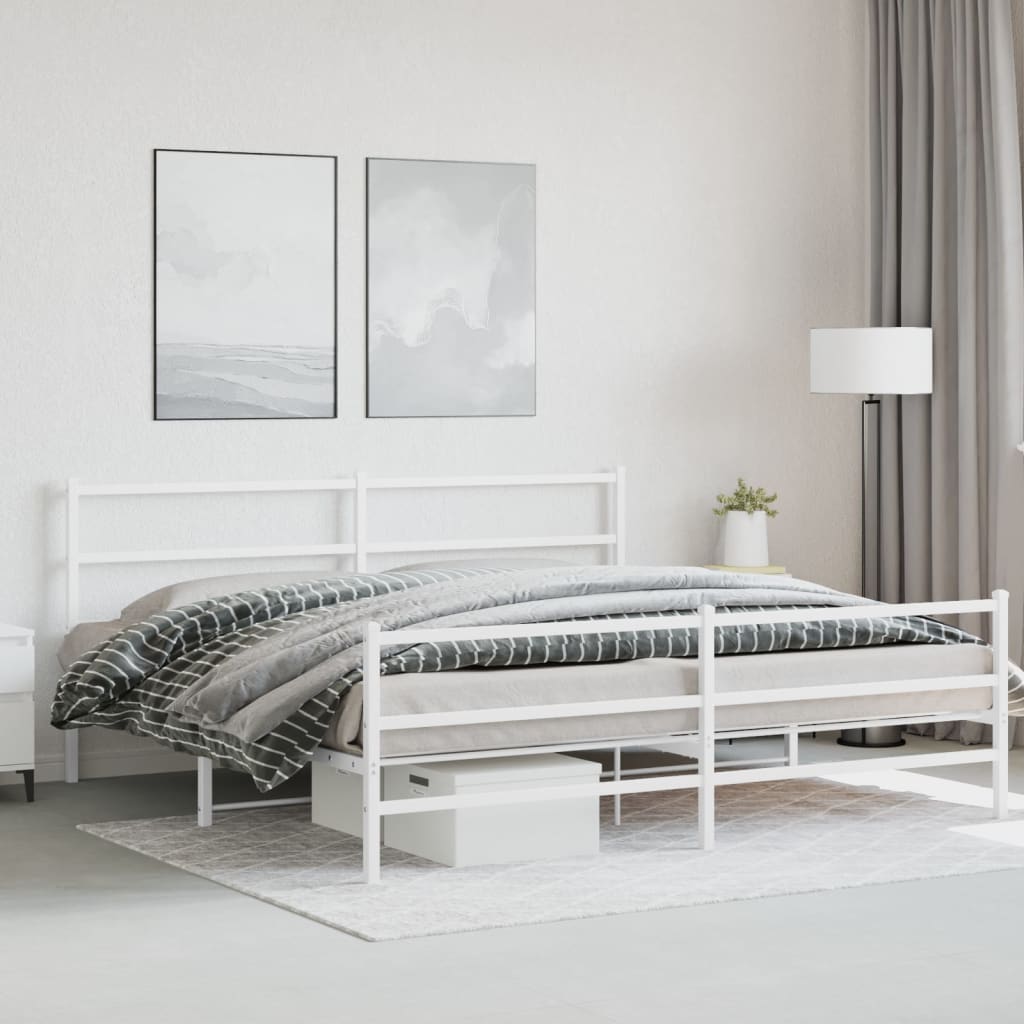Bettgestell mit Kopf- und Fußteil Metall Weiß 183x213 cm - Pazzar.ch
