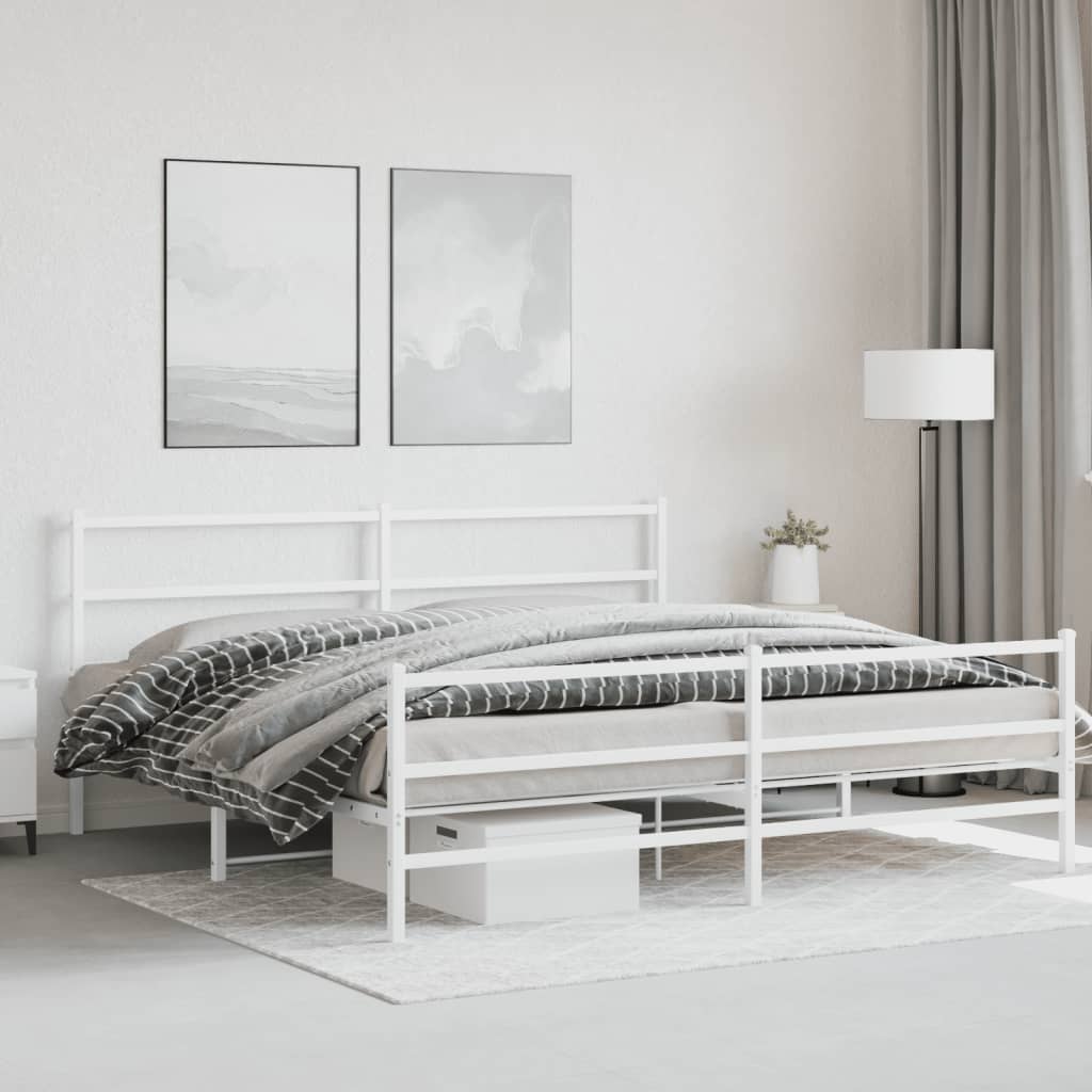 Bettgestell mit Kopf- und Fußteil Metall Weiß 200x200 cm - Pazzar.ch