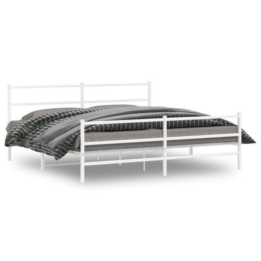 Bettgestell mit Kopf- und Fußteil Metall Weiß 200x200 cm - Pazzar.ch