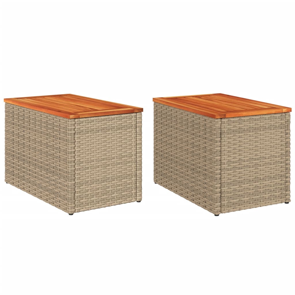 Garten-Beistelltische 2 Stk. Beige 55x34x37 cm Polyrattan Holz - Pazzar.ch