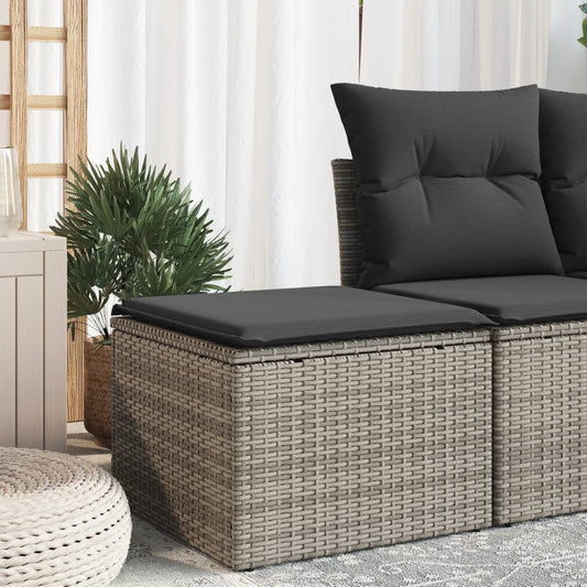 Gartenhocker mit Kissen Grau 55x55x37 cm Poly Rattan - Pazzar.ch