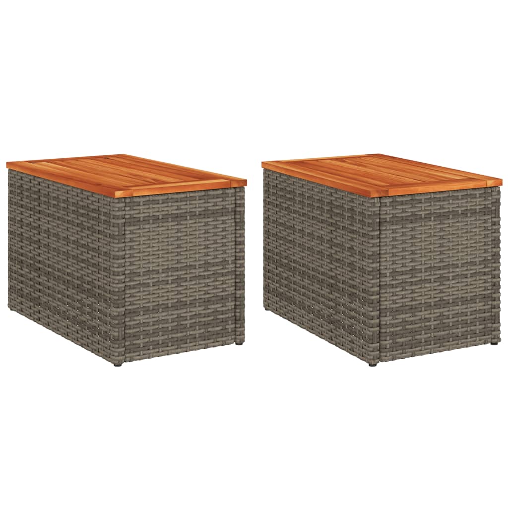 Garten-Beistelltische 2 Stk. Grau 55x34x37cm Poly Rattan Holz - Pazzar.ch