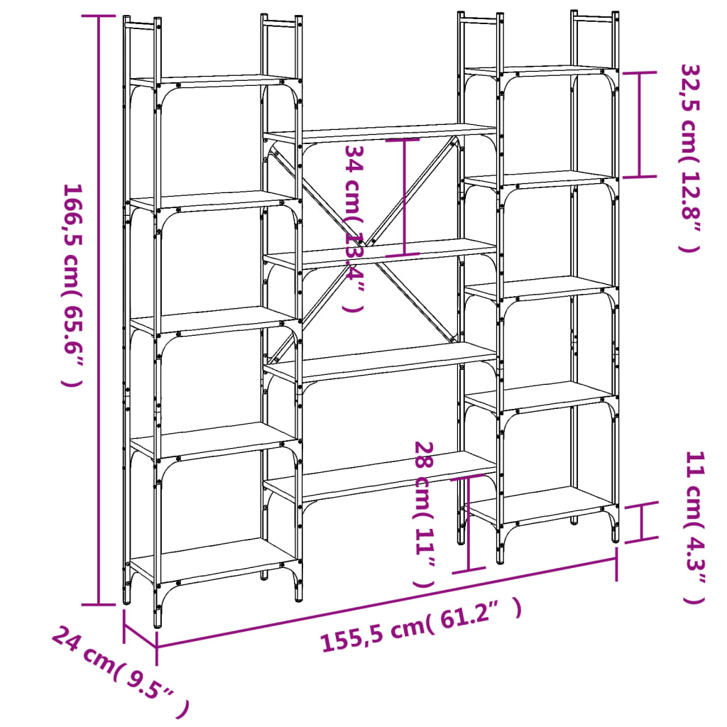 Bücherregal Braun Eichen-Optik 155,5x24x166,5 cm Holzwerkstoff - Pazzar.ch