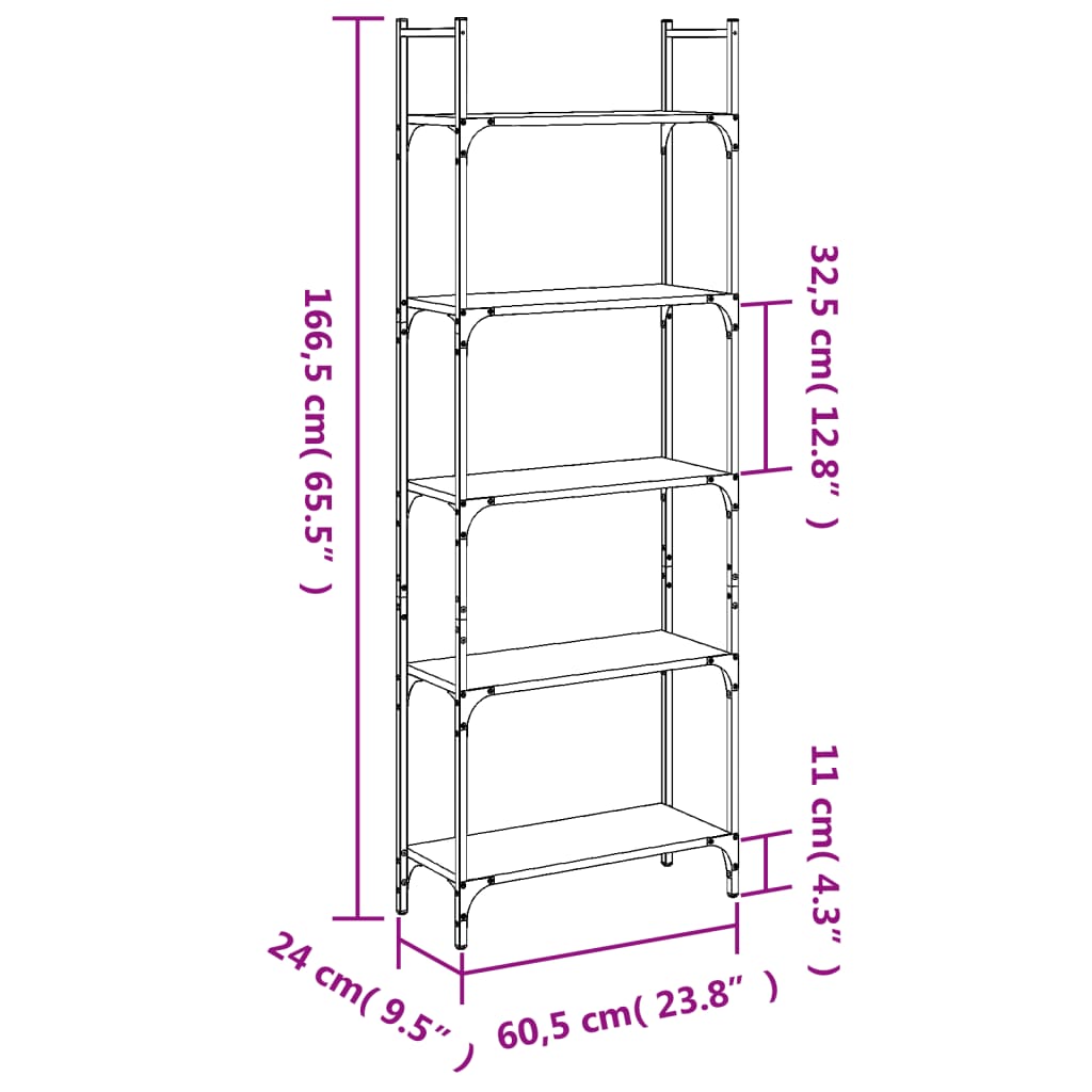 Bücherregal 5 Böden Schwarz 60,5x24x166,5 cm Holzwerkstoff - Pazzar.ch