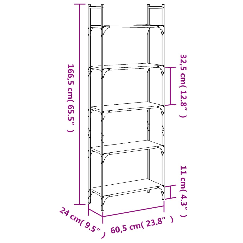 Bücherregal 5 Böden Räuchereiche 60,5x24x166,5 cm Holzwerkstoff - Pazzar.ch