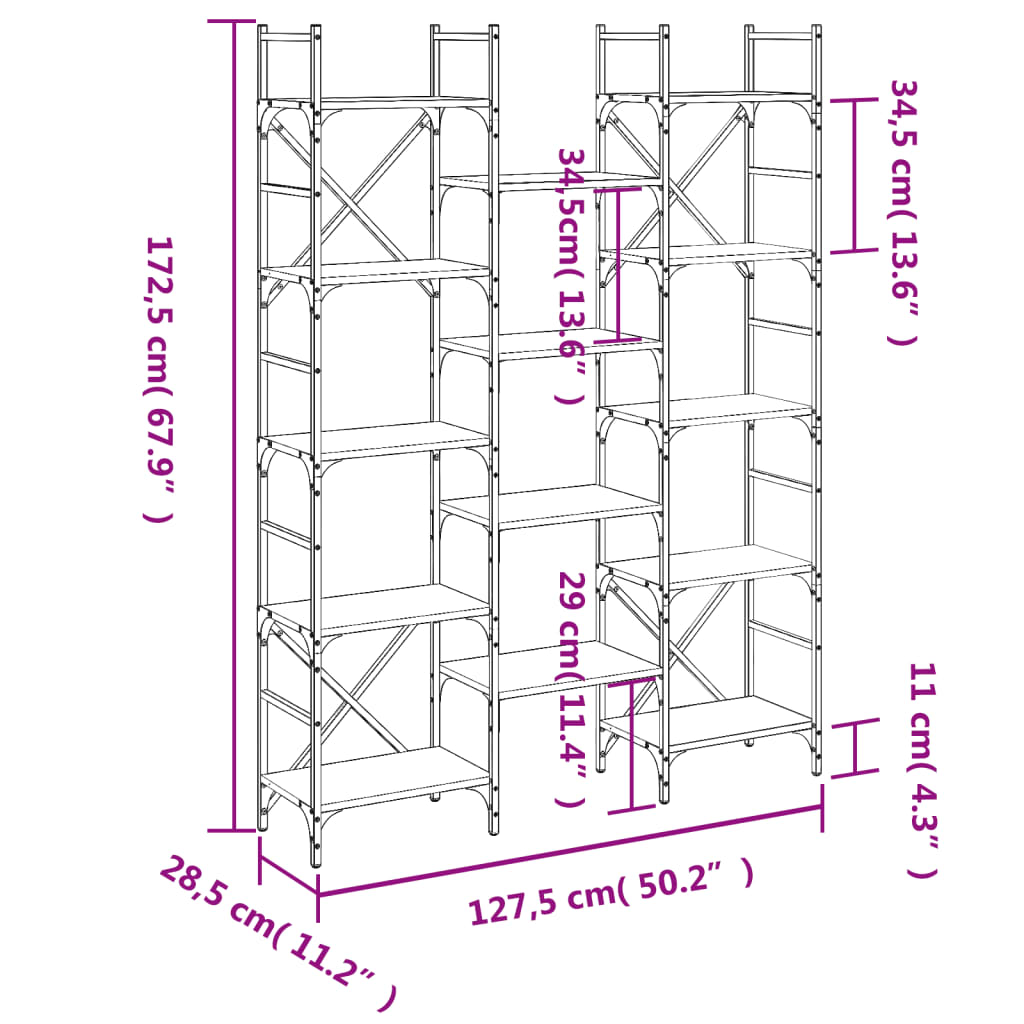 Bücherregal Grau Sonoma 127,5x28,5x172,5 cm Holzwerkstoff - Pazzar.ch