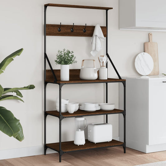 Bäckerregal mit Haken 4 Böden Braun Eichen-Optik Holzwerkstoff - Pazzar.ch
