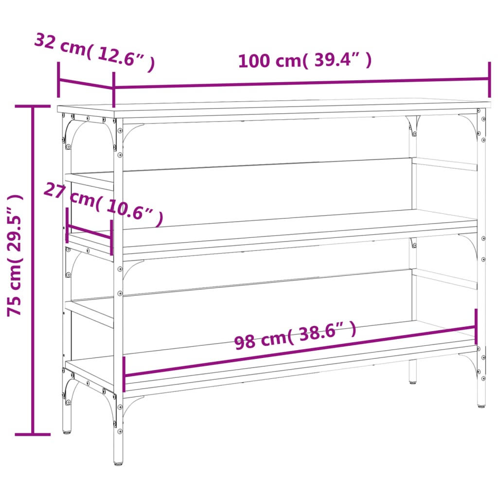 Konsolentisch Grau Sonoma 100x32x75 cm Holzwerkstoff - Pazzar.ch
