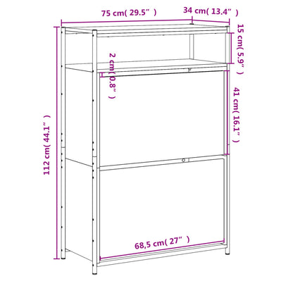 Schuhschrank Grau Sonoma 75x34x112 cm Holzwerkstoff - Pazzar.ch